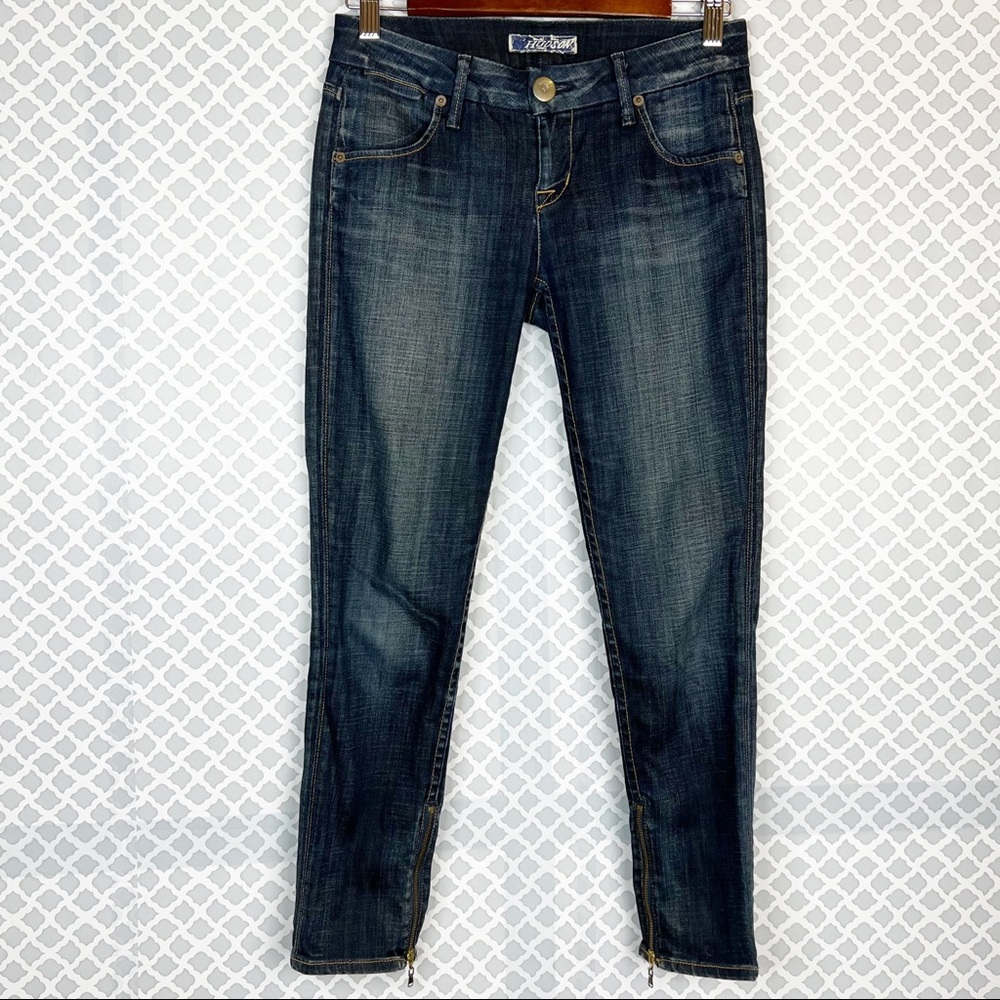 EUC Hudson Jeans Dark Wash Low Ankle Zip Crop Skinny Jeans